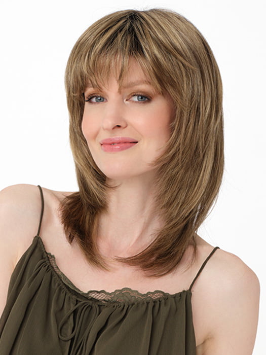 MIRANDA by ENVY in color HONEY BREEZE | A blend of Cool, Honey Blonde and Multi-Dimensional Medium Brown with Darker Brown Roots