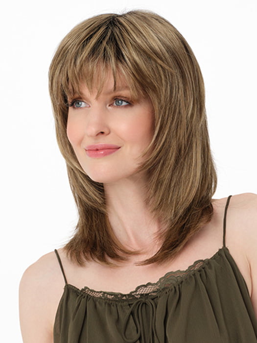 MIRANDA by ENVY in color HONEY BREEZE | A blend of Cool, Honey Blonde and Multi-Dimensional Medium Brown with Darker Brown Roots