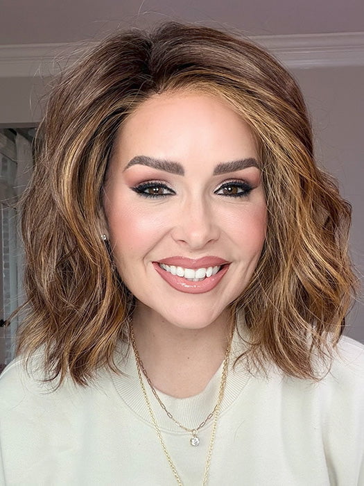 Crystal @crystallhoneycutt wearing NYX by RENE OF PARIS in color MARBLE-BROWN-R | Medium Brown Evenly Blended with Light Honey Brown With Dark Roots