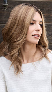 HIGHLIGHTED-BROWN-ROOT | Medium Brown Base with a combination of Light Cool Blond and Dark Warm Blond Highlights.