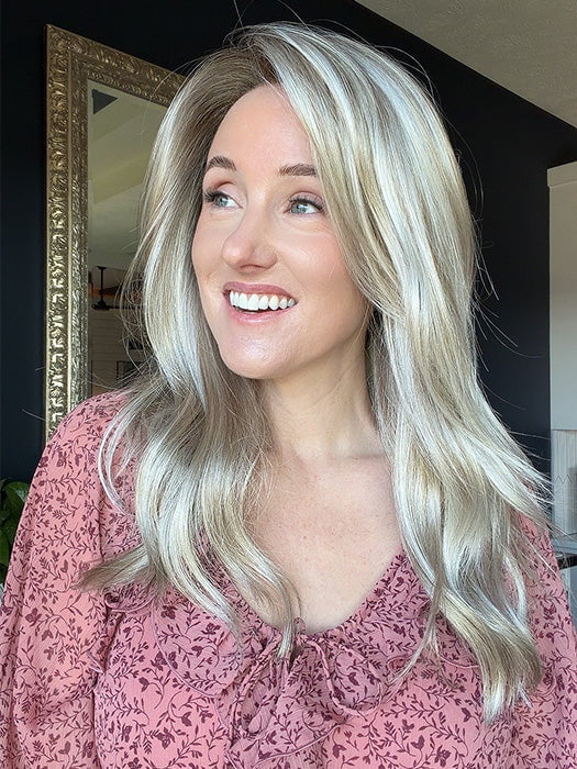 Carlyn @carlynwilson84 wearing OLIVIA by JON RENAU in color FS17/101S18 PALM SPRINGS BLONDE | Light Ash Blonde with Pure White Natural Violet Bold Highlights, Shaded with Dark Natural Ash Blonde