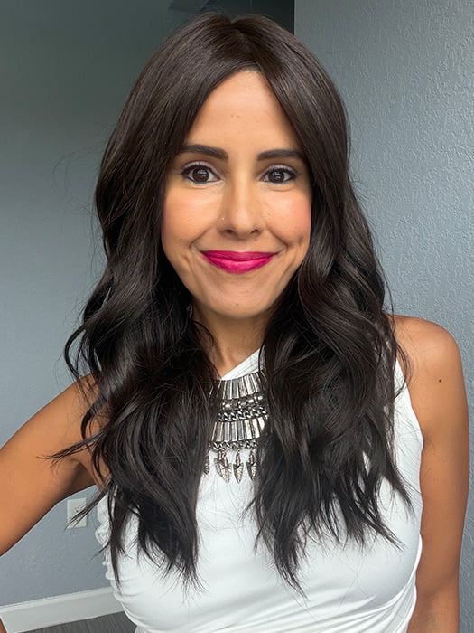 Lorena @faux.hurr.lifee wearing POSH WAVEZ by LORENA in color DARK CHOCOLATE | Dark Brown and Medium Brown Evenly Blended