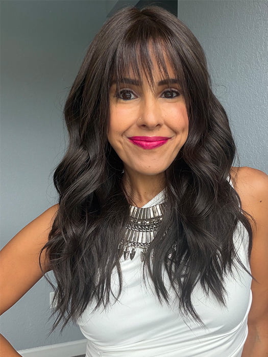 Lorena @faux.hurr.lifee wearing POSH WAVEZ by RENE OF PARIS in color DARK CHOCOLATE | Dark Brown and Medium Brown Evenly Blended
