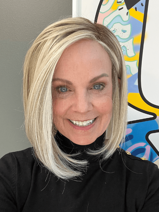Susan Sparks @sparkles_intheworld wearing CURRENT EVENTS by RAQUEL WELCH WIGS in color RL19/23SS SHADED BISCUIT | Light Ash Blonde Evenly Blended with Cool Platinum Blonde with Dark Roots