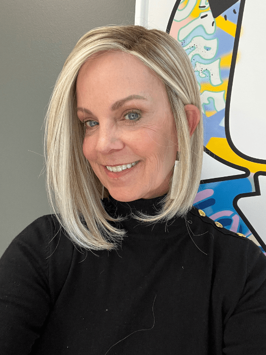 Susan Sparks @sparkles_intheworld wearing CURRENT EVENTS by RAQUEL WELCH WIGS in color RL19/23SS SHADED BISCUIT | Light Ash Blonde Evenly Blended with Cool Platinum Blonde with Dark Roots