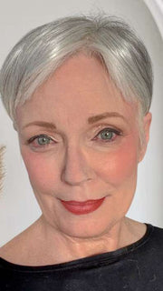 Mel B. @mels.be.ageless wearing PIXIE TP by AMORE in color SILVER-STONE | Dark Brown Base with Multi Grey Shades Blended