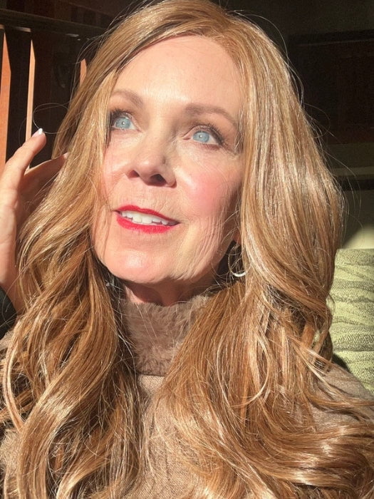 Susan wearing MODEL MODE by RAQUEL WELCH in RL30/27 RUSTY AUBURN | Medium Auburn Evenly Blended with Strawberry Blonde