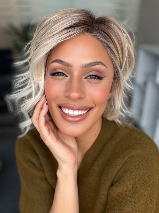 Roxie wearing MILKSHAKE BLONDE R | A mixture of Light Sandy Brown, Highlighted with Light Ash Blonde with a Hint of Light Platinum Blonde with a Medium Root Color