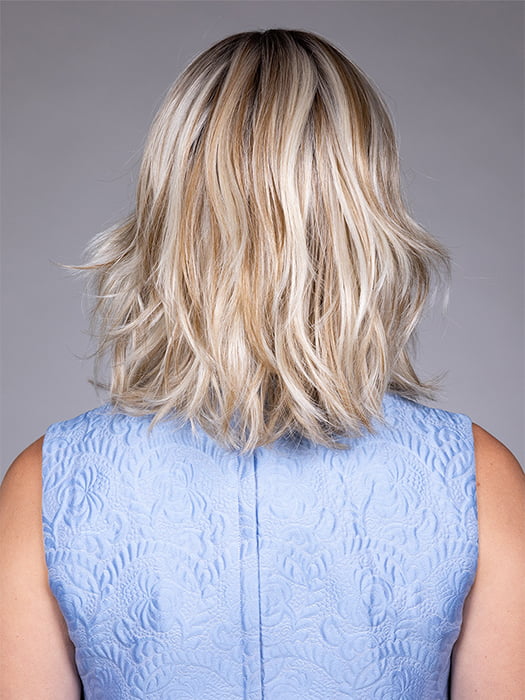 Model is wearing REBECCA by BELLETRESS in color BUTTERBEER R | Dark Brown Base and Root that transitions smoothly into a buttery blonde, infused with creamy honey and toffee tones