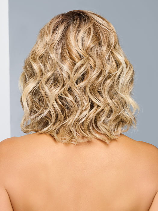 Model is wearing ROMANTIC RENAISSANCE in color RL19/23SS SHADED BISCUIT | Light Ash Blonde Evenly Blended with Cool Platinum Blonde and Dark Roots