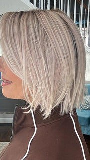 Mel B. @mels.be.ageless wearing READY by ELLEN WILLE in color PASTEL ROSE ROOTED | Pearl Platinum and Lightest Ash Blonde with Rose Pink Blend and Shaded Roots