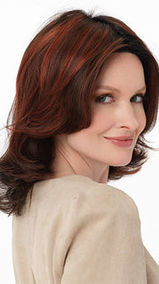 RYLEE by ENVY in color CHOCOLATE CHERRY | Dark Brown roots with overall Medium Brown base with Deep Red highlights