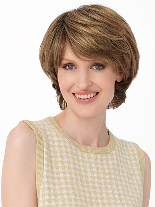 SAVANNAH by ENVY in color TOASTED SESAME | Medium Brown roots with overall Warm Cinnamon base and Golden Blonde highlights