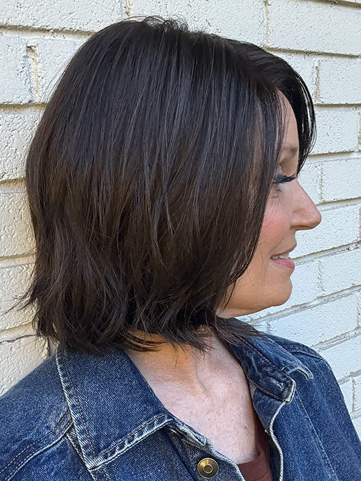 Mel B. @mels.be.ageless wearing SAGE by ESTETICA in color R4/6 | Dark Brown Blended With Chestnut Brown