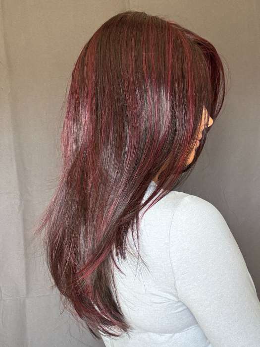 Nichole Corbett @nicholealee wearing Sensational by TressAllure in color 1B/BURG | Black with Burgundy