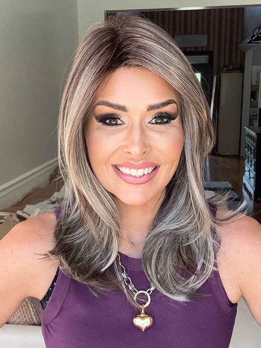 Crystal Honeycutt @thehairhoneys is wearing SEVILLE by BELLE TRESS in color BUTTERED-TOAST-R | A mix of Blonde and Brown tones