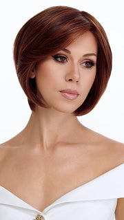 Model is wearing SMOOTH CUT BOB by TRESSALLURE in color 32/31 | Medium Red and Auburn blend
