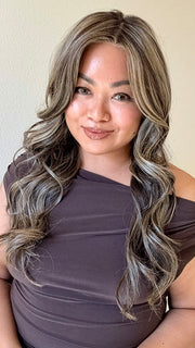 Katrina Lacasma and Arlah Soriano @wearthehairsis is wearing SOPHIA by BELLE TRESS in color CHOCOLATE BUTTERCREAM R | Medium and Dark Brown Rooted with a Blend of Medium Brown and Dark Blonde