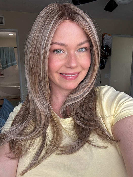 Rayann @50shadesofraaayyy wearing SPEARS by BELLE TRESS in color BROWN SUGAR BLONDE-R | A warm, dimensional blend of medium brown and golden blonde highlights with natural-looking darker roots for depth and a sun-kissed finish.