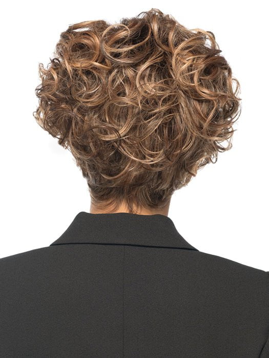 TWISTED PIXIE in color EL17/23/R8 | Pale Auburn Beige Blonde Blend, Rooted Medium Brown, Highlighted Light Blonde with face framimg highlights