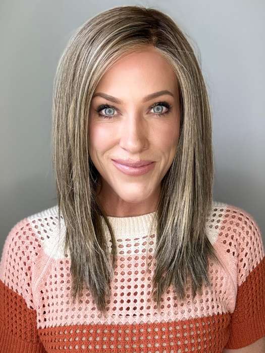 Kristyna @kristynamoore wearing WELL PLAYED by RAQUEL WELCH in color RL10/22SS SHADED ICED CAPPUCCINO | Light Brown Shaded with Medium Blonde
