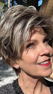 Susan Sparks @an_affair_with_hair wearing LUCA by RENE OF PARIS in color TRES CHOCOLATE R | Carefully placed White, Medium, and Dark Chocolate tones completed with a Dark Brown Root. This color is perfect for both Blond and Brown enthusiasts