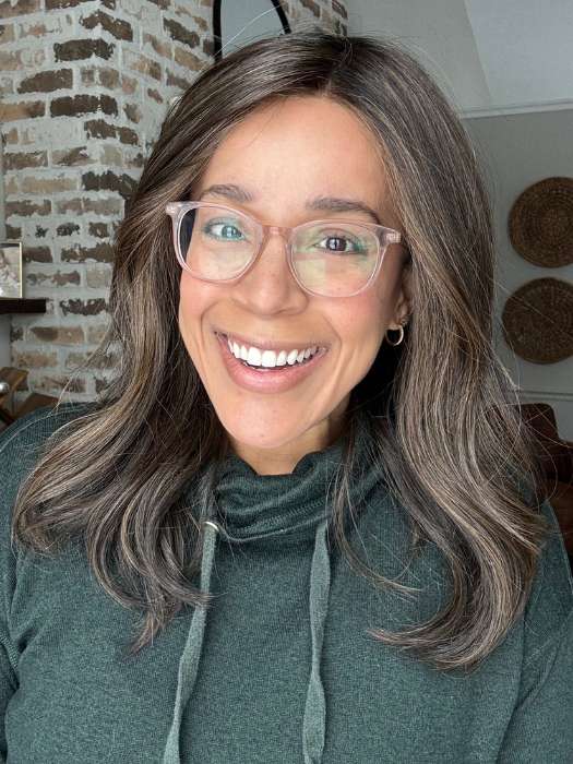 Brea @getwiggywithbrea wearing STYLE SOCIETY by RAQUEL WELCH in color RL4/10SS ICED JAVA | Off Black Shaded with Dark Brown
