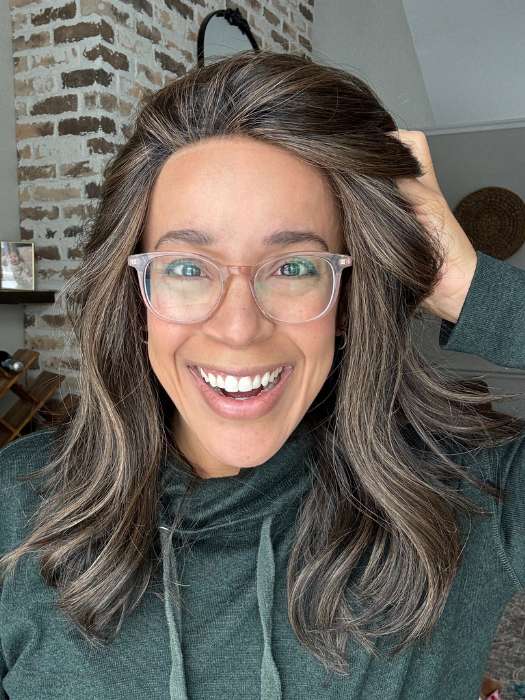 Brea @getwiggywithbrea wearing STYLE SOCIETY by RAQUEL WELCH in color RL4/10SS ICED JAVA | Off Black Shaded with Dark Brown