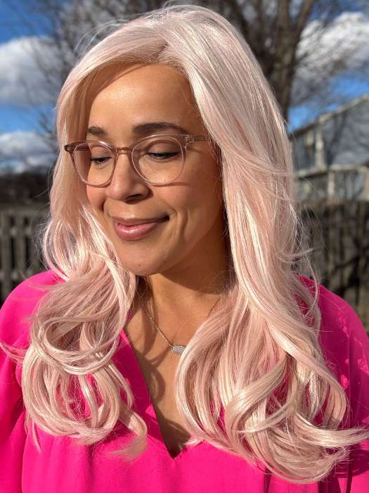 Brea @getwiggywithbrea wearing GLAM WAVEZ by RENE OF PARIS in color PINK CHAMPAGNE | A perfect mixture of soft baby Pink and Light Pale Blond tones