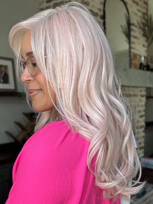 Brea @getwiggywithbrea wearing GLAM WAVEZ by RENE OF PARIS in color PINK CHAMPAGNE | A perfect mixture of soft baby Pink and Light Pale Blond tones