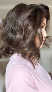 Crystal @crystallhoneycutt wearing BELLA VIDA by RAQUEL WELCH WIGS in color RL4/10SS ICED JAVA | Off Black shaded with Dark Brown