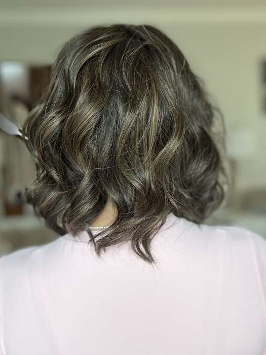 Crystal @crystallhoneycutt wearing BELLA VIDA by RAQUEL WELCH WIGS in color RL4/10SS ICED JAVA | Off Black shaded with Dark Brown
