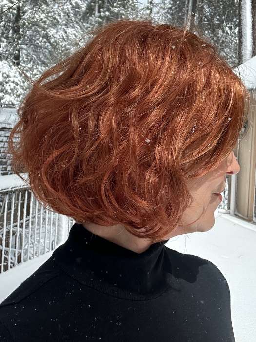 Susan Sparks @sparkles_intheworld wearing GIA MONO by Envy in color LIGHTER RED | Irish Red with subtle Blonde Highlights