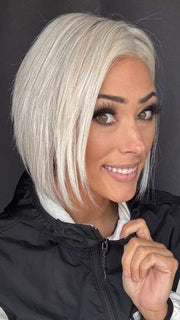 Nichole Corbett @nicholealee wearing Ignite HH by Jon Renau in shade 56F51 OYSTER | Light Grey with 20% Medium Brown Front, graduating to Grey with 30% Medium Brown Nape