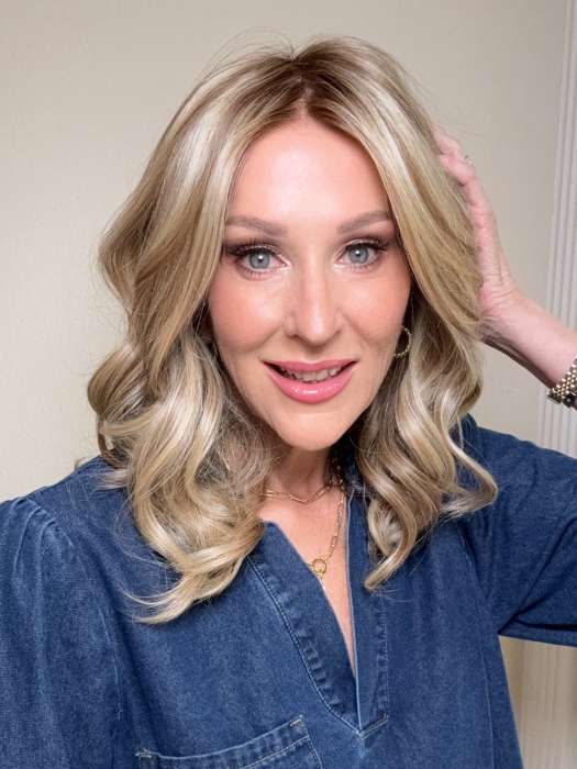 Eileen Franklin @crazywiglady wearing AURORA by JON RENAU in color 12FS12 MALIBU BLONDE | Light Gold Brown, Light Natural Gold Blonde, Pale Natural Gold-Blonde Blend, Shaded with Light Gold Brown