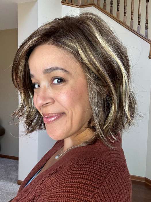 Brea Davis @getwiggywithbrea wearing SAGE by ESTETICA in color CARMKISSM | Golden Brown w/Light Copper Blonde Highlights
