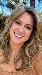 Susan Cooke @wigs_with_wisdom wearing MIRANDA LITE by JON RENAU in color 12FS12 MALIBU BLONDE | LIght Gold Brown, Light Natural Gold Blonde, Pale Natural Gold-Blonde Blend, Shaded with Light Gold Brown
