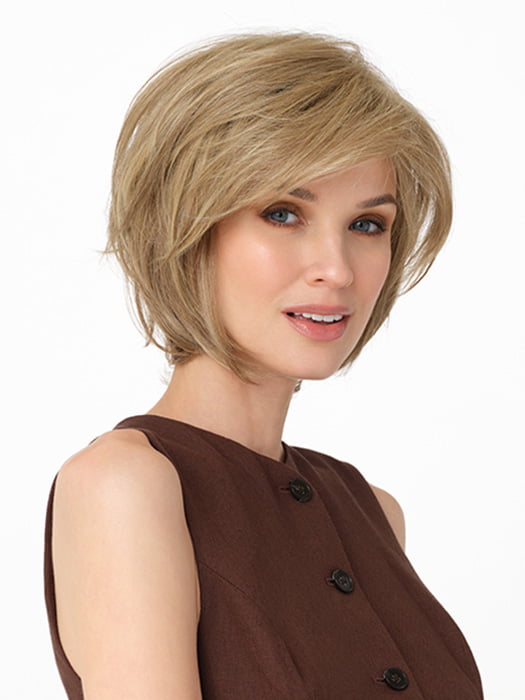 WHITNEY by ENVY in color GINGER CREAM | Dark Beige Blonde underneath highlighted on top with Light Beige Blonde