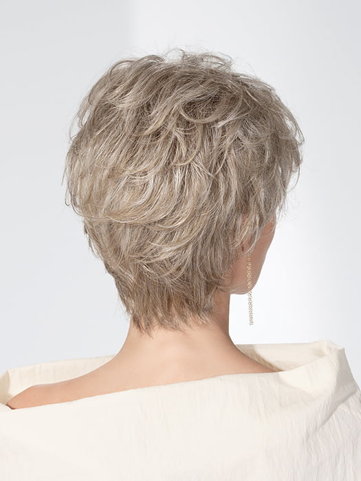 Model is wearing CHARME SOFT SMALL by ELLEN WILLE in PEARL MIX | Pearl Platinum and Medium Ash Blonde Blend