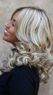BREEZE by TRESS ALLURE in CHIFFON-CANDY | Dark Gold Blonde with shadowed roots and Gold Blonde highlights