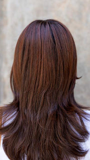 VOICE by ELLEN WILLE in AUBURN ROOTED 33.130.4 | Dark Auburn, Deep Copper Brown, and Darkest Brown Blend with Shaded Roots
