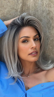 MELODY LARGE by ELLEN WILLE in STONEGREY ROOTED 58.51.56 | Grey with Black/Dark Brown and Lightest Blonde Blend with Shaded Roots