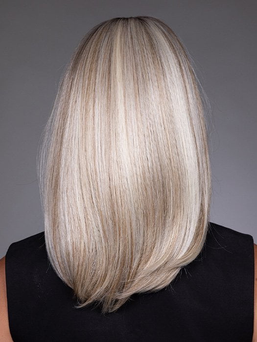 Model is wearing ADRIANA by BELLETRESS in color BUTTERBEER R | Dark Brown Base and Root that transitions smoothly into a buttery blonde, infused with creamy honey and toffee tones