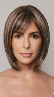 Model is wearing AMI by NORIKO in color SNOWY UMBER R | Medium Ginger Brown base with White Blond highlights
