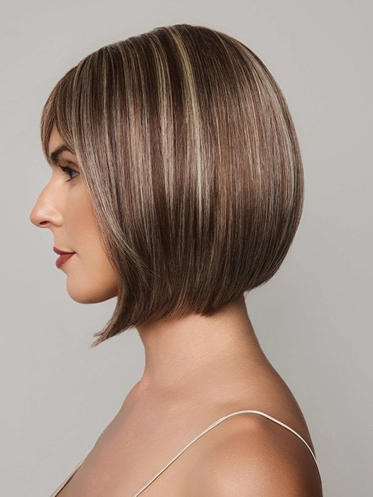 Model is wearing AMI by NORIKO in color SNOWY UMBER R | Medium Ginger Brown base with White Blond highlights
