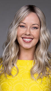 Model is wearing BELLA SE by BELLETRESS in color BUTTERBEER R | Dark Brown Base and Root that transitions smoothly into a buttery blonde, infused with creamy honey and toffee tones