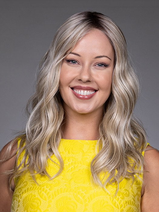 Model is wearing BELLA SE by BELLETRESS in color BUTTERBEER R | Dark Brown Base and Root that transitions smoothly into a buttery blonde, infused with creamy honey and toffee tones