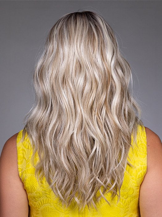 Model is wearing BELLA SE by BELLETRESS in color BUTTERBEER R | Dark Brown Base and Root that transitions smoothly into a buttery blonde, infused with creamy honey and toffee tones