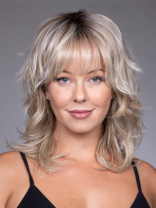 Model is wearing FARRAH by BELLETRESS in color BUTTERBEER R | Dark Brown Base and Root that transitions smoothly into a buttery blonde, infused with creamy honey and toffee tones