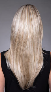 Model is wearing GIGI by BELLETRESS in color BUTTERBEER R | Dark Brown Base and Root that transitions smoothly into a buttery blonde, infused with creamy honey and toffee tones